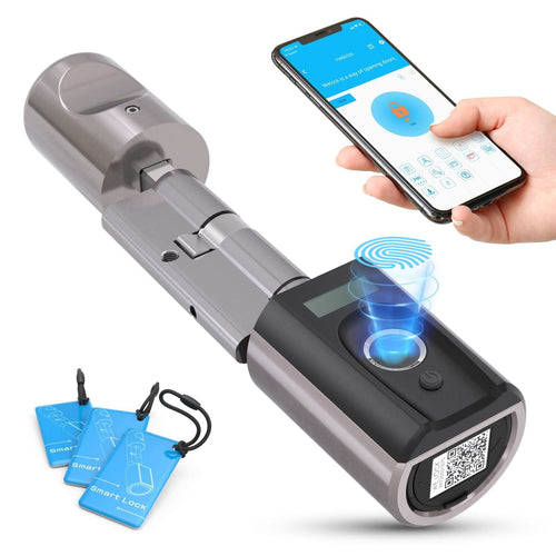 WELOCK Touch41 Elektronisches Türschloss – Fingerabdruck. Silberfarbene Zylinderform. Zugangskontrolle per Fingerabdruck.