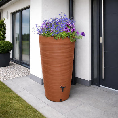 YourCasa Regentonne 240 Liter Wave mit Wasserhahn, Terracotta