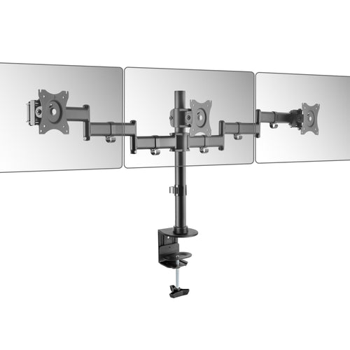 RICOO TS5911 Tisch Monitorhalterung - 3 Monitore 13-32 Zoll. Schwarze Tischhalterung mit drei Gelenkarmen zur ergonomischen Anordnung von Flachbildschirmen.