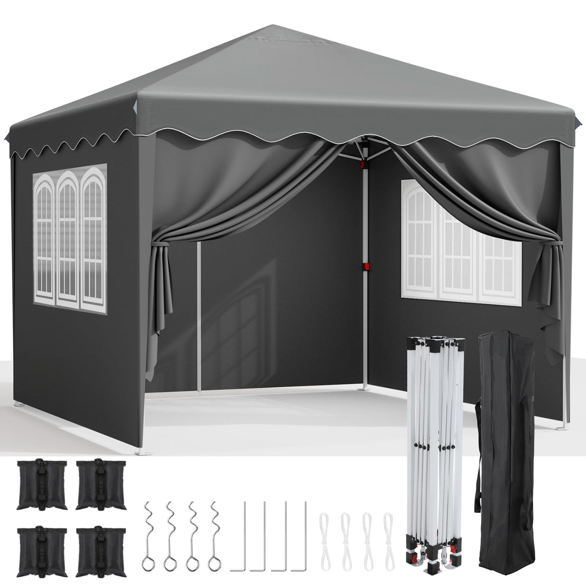 OutdoorPro Faltpavillon 3x3m – UV50+ Grau mit Seitenteilen. Grauer Pavillon 3x3m mit Seitenteilen. Bietet UV50+ Witterungsschutz für Outdoor-Veranstaltungen.