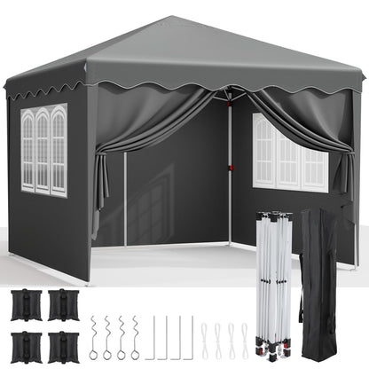 OutdoorPro Faltpavillon 3x3m – UV50+ Grau mit Seitenteilen. Grauer Pavillon 3x3m mit Seitenteilen. Bietet UV50+ Witterungsschutz für Outdoor-Veranstaltungen.