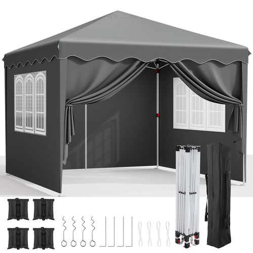 OutdoorPro Faltpavillon 3x3m – UV50+ Grau mit Seitenteilen. Grauer Pavillon 3x3m mit Seitenteilen. Bietet UV50+ Witterungsschutz für Outdoor-Veranstaltungen.