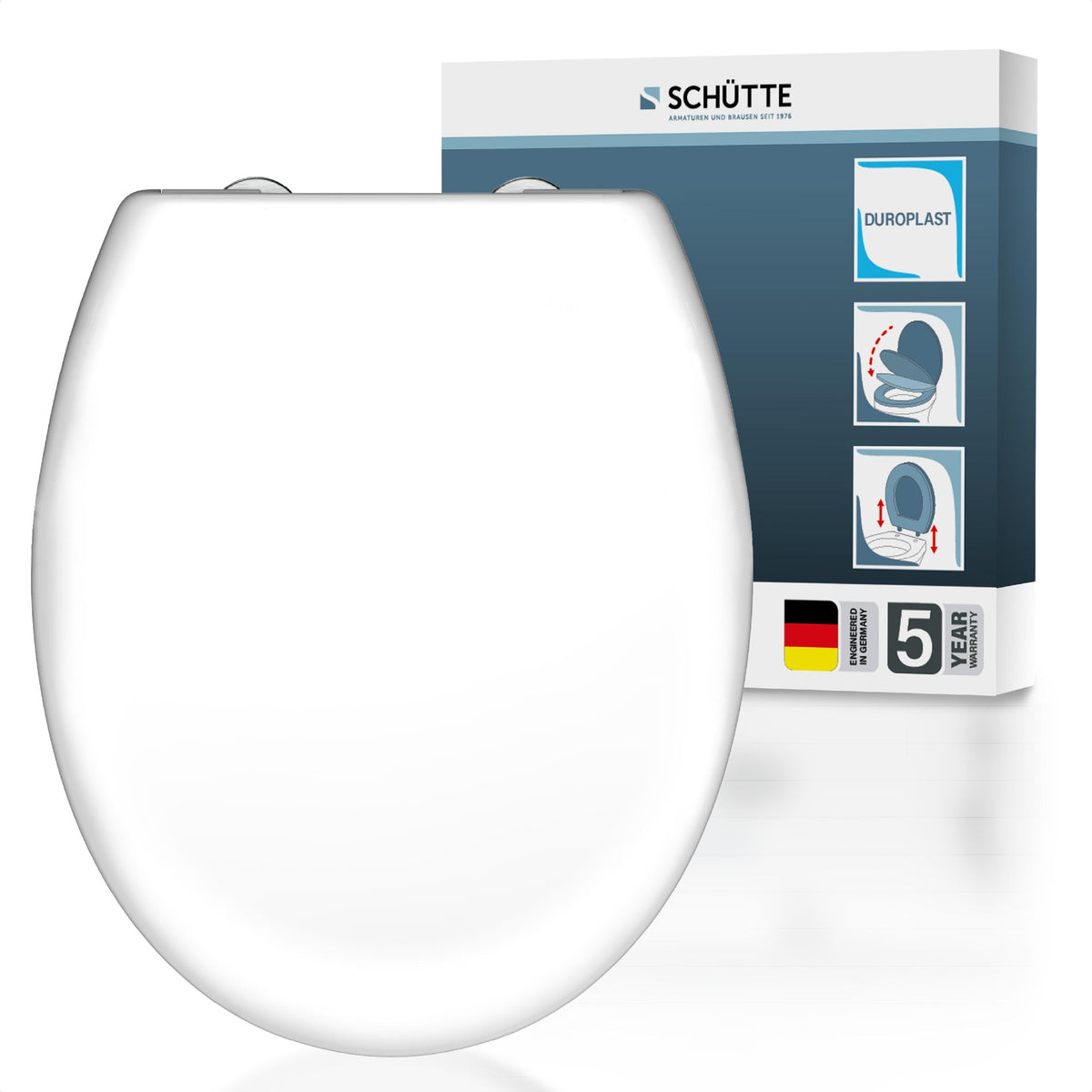 Schütte WC-Sitz Oval mit Absenkautomatik, Duroplast, weiss – Toilettensitz für Standard-Keramiken