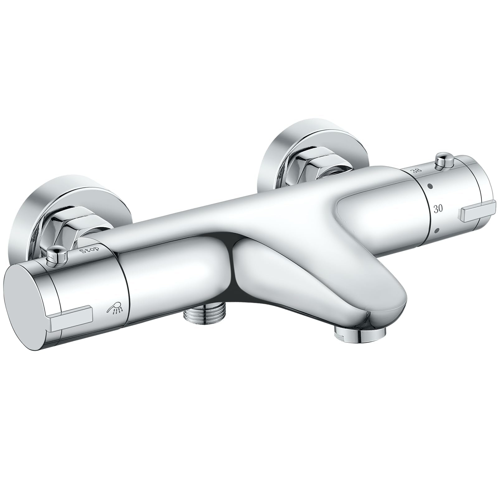 Rainysprit Badewannen Mischbatterie Thermostat Chrom. Verchromte Badewannenarmatur, die die Wassertemperatur konstant hält.