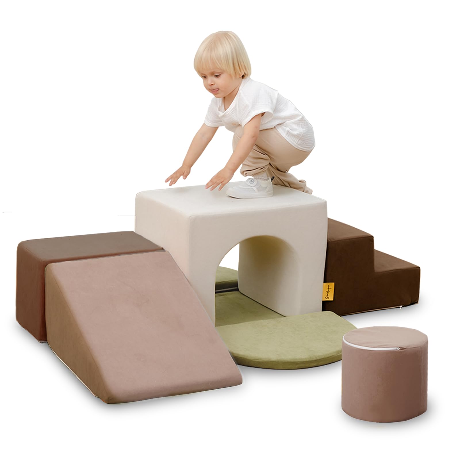 BanaSuper Schaumstoff Kletterblöcke Set XXL - Grau. Mehrere große, graue Schaumstoffblöcke in geometrischen Formen. Für sicheres Klettern und Balancieren im Innenbereich.