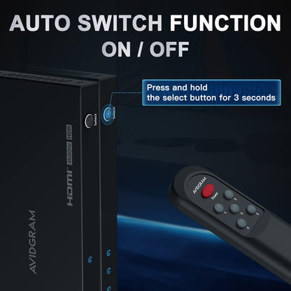 AVIDGRAM HDMI Switch 4K 60Hz 5 in 1 Out HDMI 2.0 mit IR-Fernbedienung