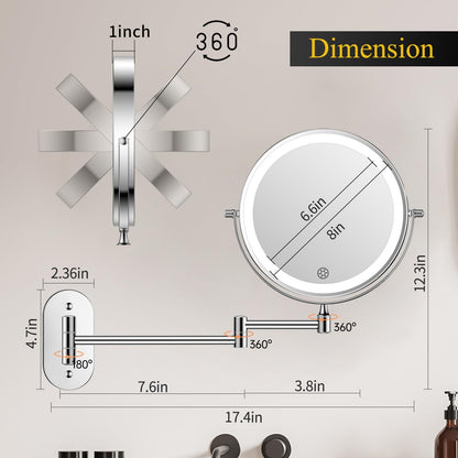 FUNTOUCH Kosmetikspiegel mit Beleuchtung, 3X/30X, Wandmontage