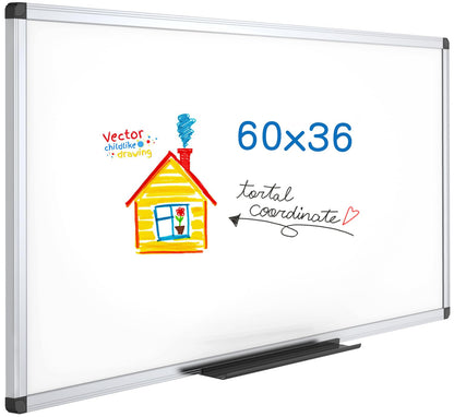 VIZ-PRO Whiteboard magnetisch – mit Alurahmen, 150x90 cm. Weiß, rechteckig. Zum Beschreiben mit Markern und für Magnethaftung.