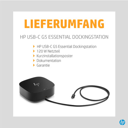 HP USB-C Dockingstation G5 Essential, generalüberholt, Schwarz
