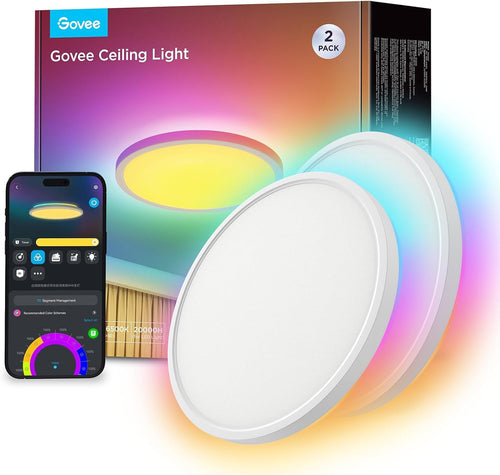 Govee LED Deckenleuchte RGBIC Smart Ø30cm - 2er Set. Runde, weiße LED-Leuchten mit RGBIC zur smarten Deckenbeleuchtung.