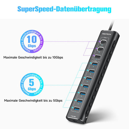 RSHTECH RSH-A11PD USB C Hub aktiv mit Netzteil – 11 Port, 20W PD