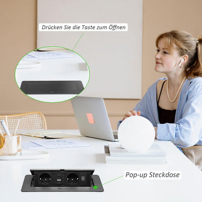 JACEPFY Versenkbare Steckdose mit USB-C 20W, 2-fach Tischsteckdose