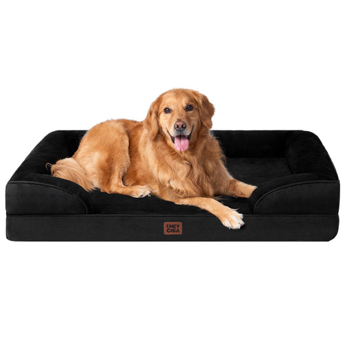 EHEYCIGA Orthopädisches Hundebett Memory Foam für Grosse Hunde - Schwarz, zur Gelenkentlastung.