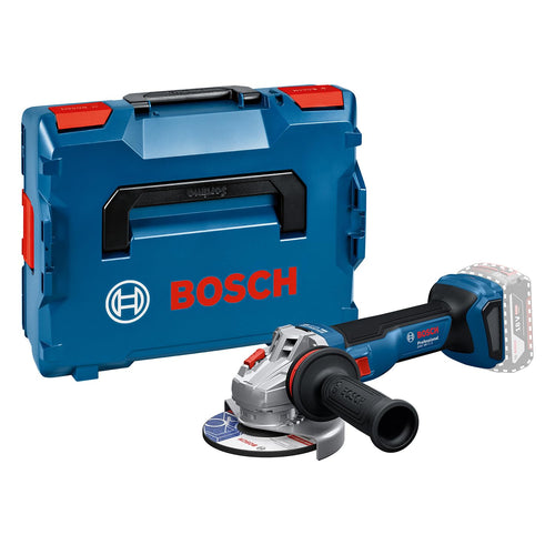 Bosch Professional GWS 18V-11 S Akku-Winkelschleifer Solo L-BOXX. Blauer Winkelschleifer trennt und schleift Metall/Stein.