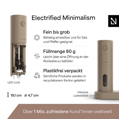 LARS NYSØM Salz- und Pfeffermühlen-Set elektrisch, Taupe Brown