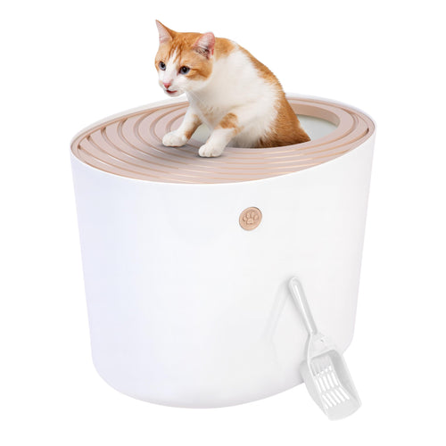 Iris Ohyama Katzenklo PUNT-530 mit Deckel und Schaufel, weiss/beige, geschlossene Katzentoilette aus Polypropylen