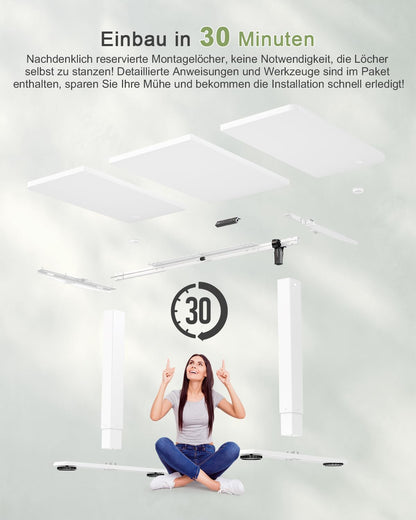 JUMMICO Elektrischer Steh-Sitz Schreibtisch mit USB, 140x60 cm, Weiss