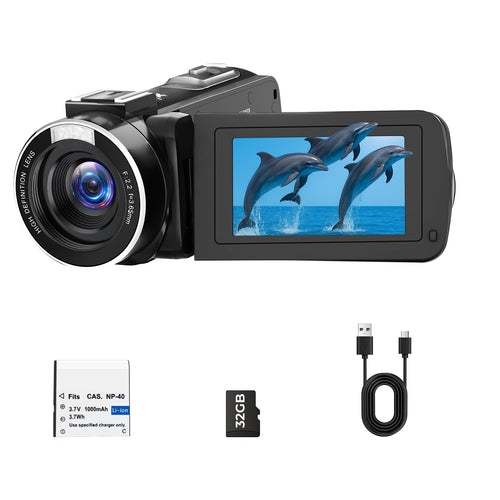 CAMWORLD AC25 Camcorder 2.7K Videokamera mit 48 MP, 18x Zoom und drehbarem 3-Zoll-Display