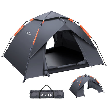 Amflip Automatisches Sofortzelt 2 Personen Ultraleicht - Grau. Graues Kuppelzelt für schnellen Aufbau. Bietet 2 Personen Schlafplatz beim Camping.