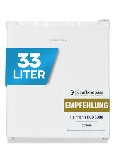 Heinrich's Mini Gefrierschrank 33 L HGB 5088 W, leise 40 dB – kompakter Mini Freezer für Büro und Camping