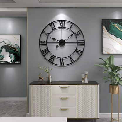 HAITANG Vintage Wanduhr 60cm Schwarz – Römische Ziffern, Geräuschlos