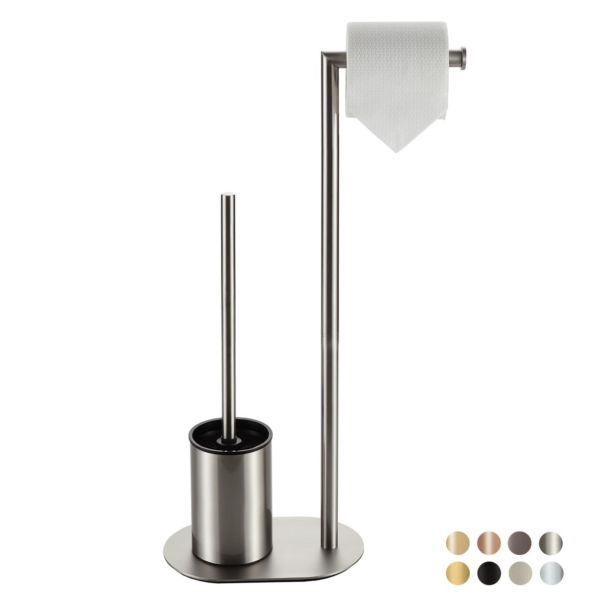 BVL WC-Garnitur Stehend, Edelstahl, Toilettenpapierhalter und Bürste mit gebürsteter Nickel-Oberfläche