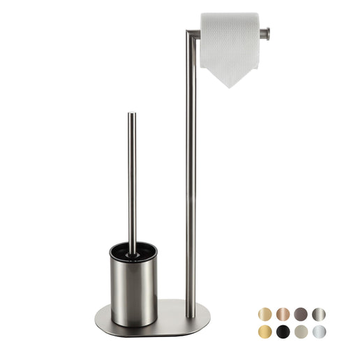 BVL WC-Garnitur Stehend, Edelstahl, Toilettenpapierhalter und Bürste mit gebürsteter Nickel-Oberfläche