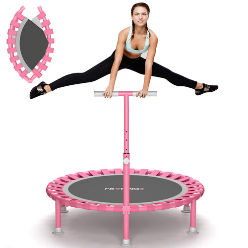 ZCMHAXJ Fitnesstrampolin klappbar, Ø 101,6 cm, mit Haltegriff, 204 kg – runde Sprungmatte mit Bungee-Seilen