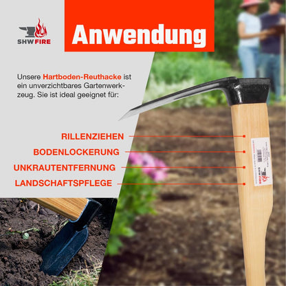 SHW-FIRE Hartboden-Reuthacke, Spezialstahl, 135 cm Eschenholzstiel