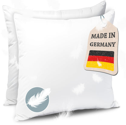 Federkissen Made in Germany Kopfkissen - 80x80 cm 2er Set. Zwei weiße quadratische Kissen. Stützen Kopf und Nacken beim Schlafen.