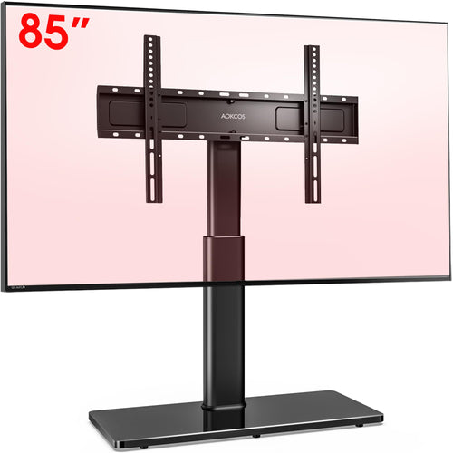 AOKCOS Universal TV Standfuss höhenverstellbar bis 85 Zoll – Schwarz. Säulenförmiger Standfuß zur VESA-Montage von TVs.