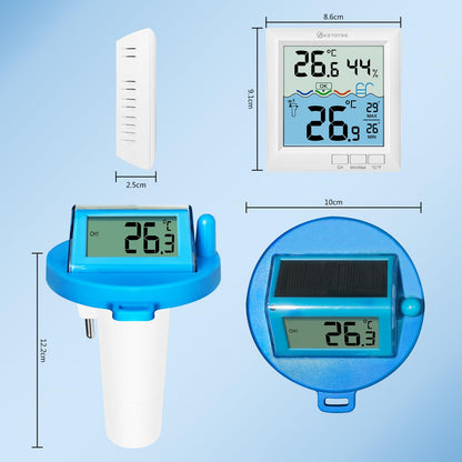 KETOTEK Funk-Poolthermometer Schwimmend Digital mit Solar