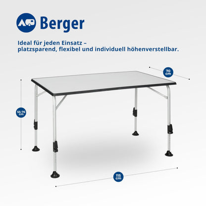 BERGER Ivalo 2 Alu Klapp-Campingtisch höhenverstellbar 115x70cm Grau