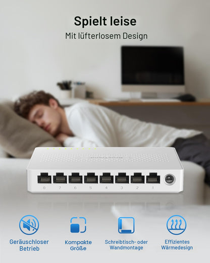 BrosTrend 8-Port 2.5-Gigabit Ethernet Switch, lüfterlos, unmanaged
