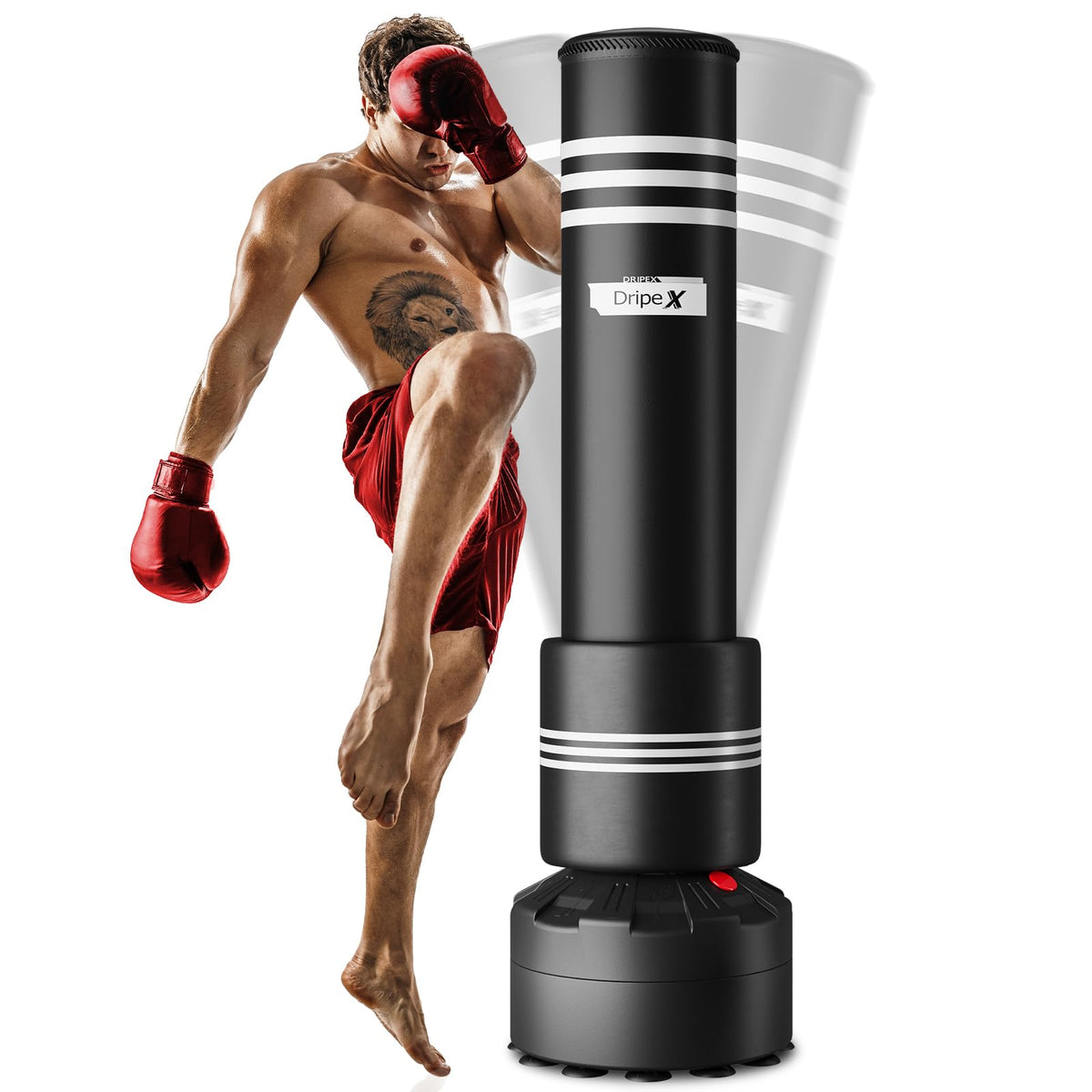 Dripex 175cm Standboxsack Erwachsene – Freistehend MMA Saugfuss. Hoher, zylindrischer Boxsack für Box- und MMA-Training.