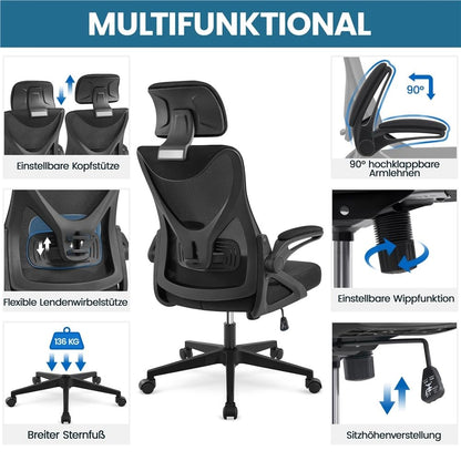 Yaheetech Ergonomischer Bürostuhl Drehstuhl - Schwarz