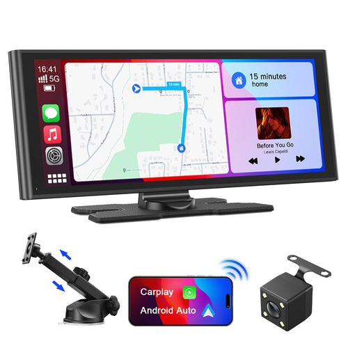 Avylet 9,26" wireless Carplay Display - Android Auto, Rückfahrkamera. Schwarzes, rechteckiges Display.