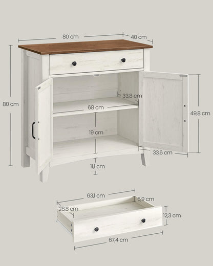 VASAGLE Küchenschrank BBK341W01 Sideboard – vintageweiss-honigbraun