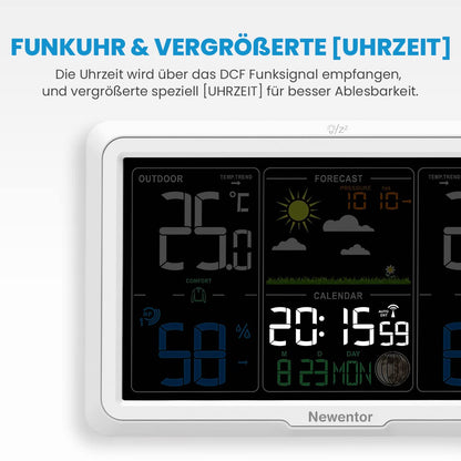 Newentor Funk-Wetterstation mit Aussensensor, VA-Display, Schwarz