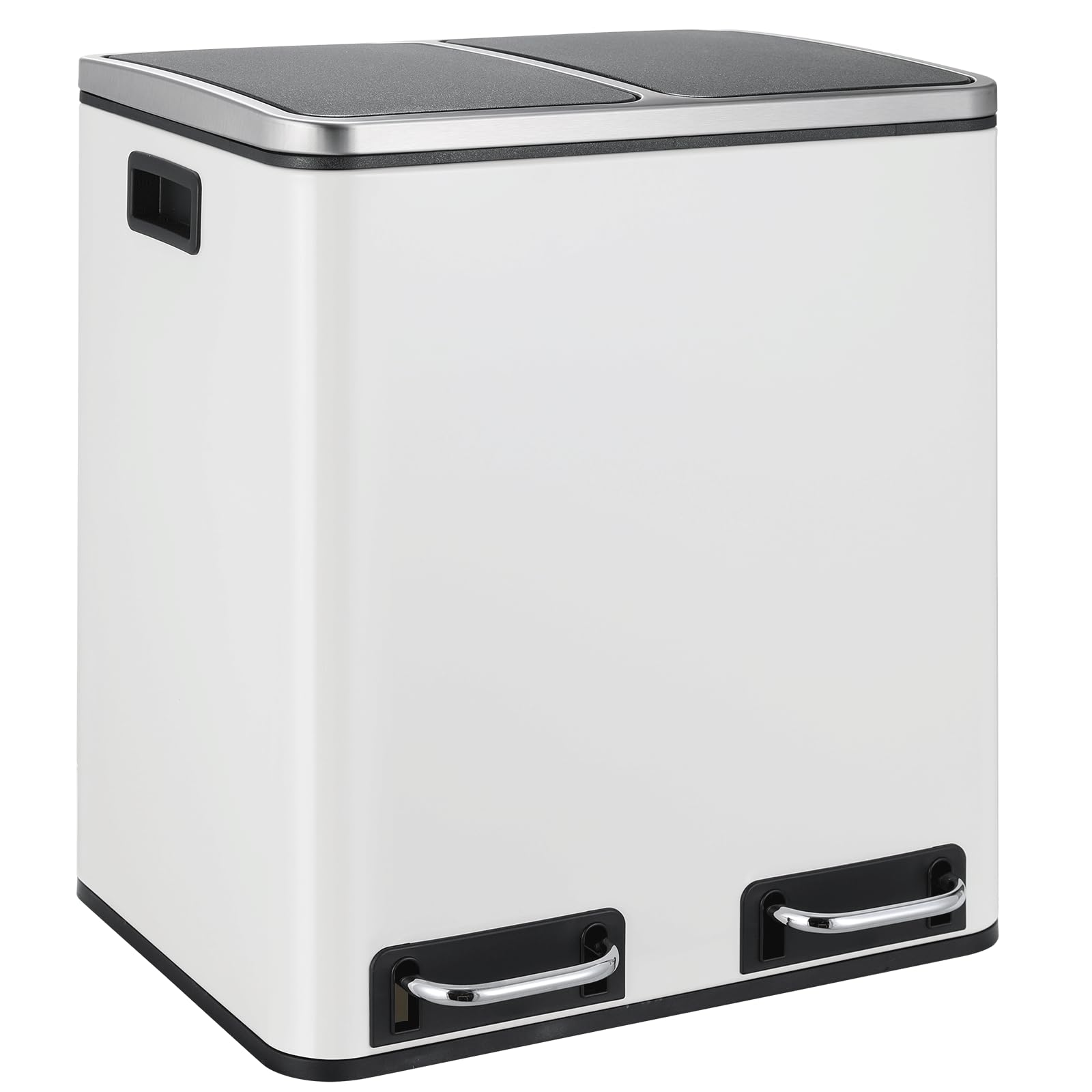 LIFERUN Doppelfach Treteimer 2x15L Metall Softclose Weiss. Weißer Metall-Treteimer mit zwei Innenbehältern zur Abfalltrennung; Softclose-Deckel schließt geräuscharm.