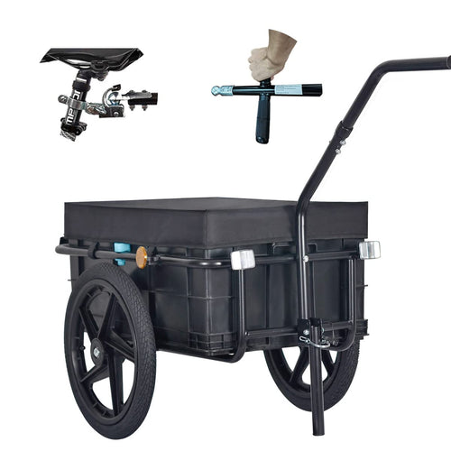 Tiggo Lastenanhänger & Handwagen 2-in-1, 70 Liter Transportbox, schwarzer Stahlrohrrahmen, 16-Zoll-Räder