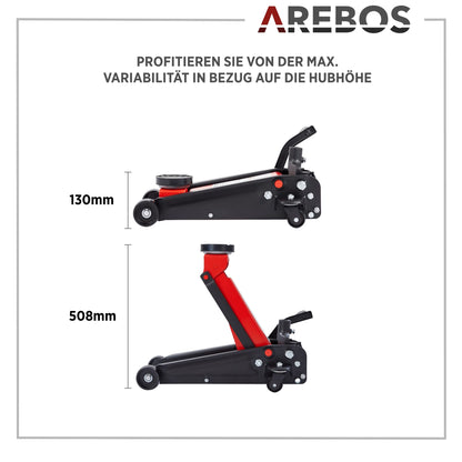 Arebos Rangierwagenheber 3 t hydraulisch mit Fusspedal, 130–508 mm