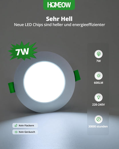 HOMEOW 20er Set LED Einbaustrahler dimmbar 7W IP44 – wählbar