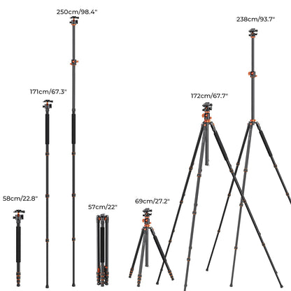K&F Concept T254A8 Kamerastativ 238CM mit 90° Mittelsäule