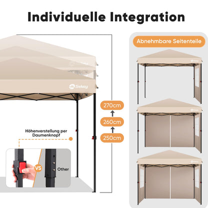 Sekey Pop Up Pavillon 3x3 m mit Seitenwänden - Khaki