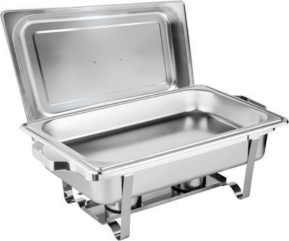 Morleos Chafing Dish Edelstahl Speisewärmer GN 1/1 9 Liter, silber, mit Deckel und Gestell zum Warmhalten von Speisen