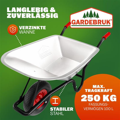 GARDEBRUK® Schubkarre Garten Bauschubkarre – 100L verzinkt Luftreifen