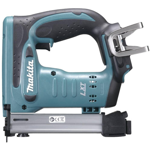Makita Akku-Tacker DST221Z 18.0V – ohne Akku und Ladegerät, blau-schwarzer Tacker zum Einschlagen von Klammern.