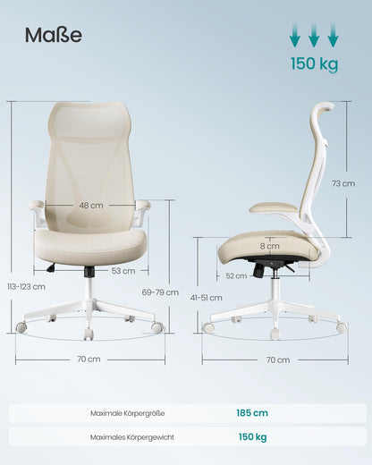 SONGMICS Bürostuhl OBN088K01, ergonomischer Drehstuhl, cappuccinobeige
