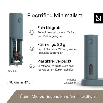 LARS NYSØM Salz- und Pfeffermühle elektrisch, 2er-Set, Stone Blue